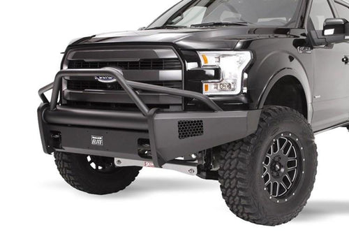 Fab Fours FF15-R3252-1 Ford F150 2015-2017 Black Steel Elite Front Bumper Pre-Runner Guard with Tow Hooks