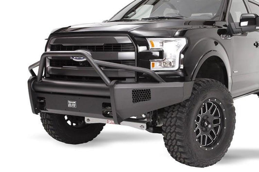 Fab Fours FF15-R3252-1 Ford F150 2015-2017 Black Steel Elite Front Bumper Pre-Runner Guard with Tow Hooks