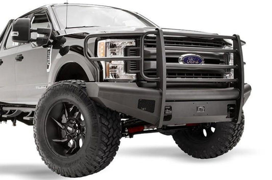 Fab Fours FS17-Q4160-1 Ford F250/F350 Superduty 2017-2022 Black Steel Elite Front Bumper Full Guard with Tow Hooks