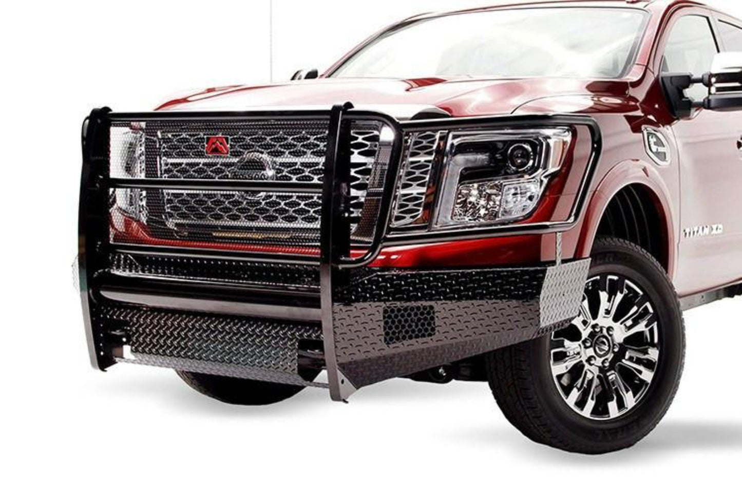 Fab Fours NT16-K3760-1 Nissan Titan XD 2016-2020 Black Steel Front Bumper Full Guard with Tow Hooks