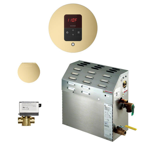 6kW Steam Bath Generator with iTempo AutoFlush Round Package in Satin Brass