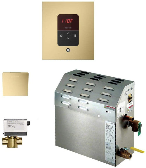 6kW Steam Bath Generator with iTempo AutoFlush Square Package in Satin Brass