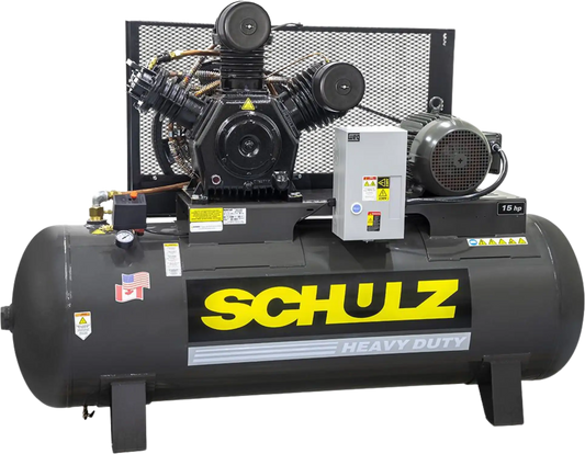 Schulz V-Series Air Compressor 15 HP 120 gal. 2-Stage 208-230V 3-Phase Horizontal 15120HW60X-3 New - 932.9337-0