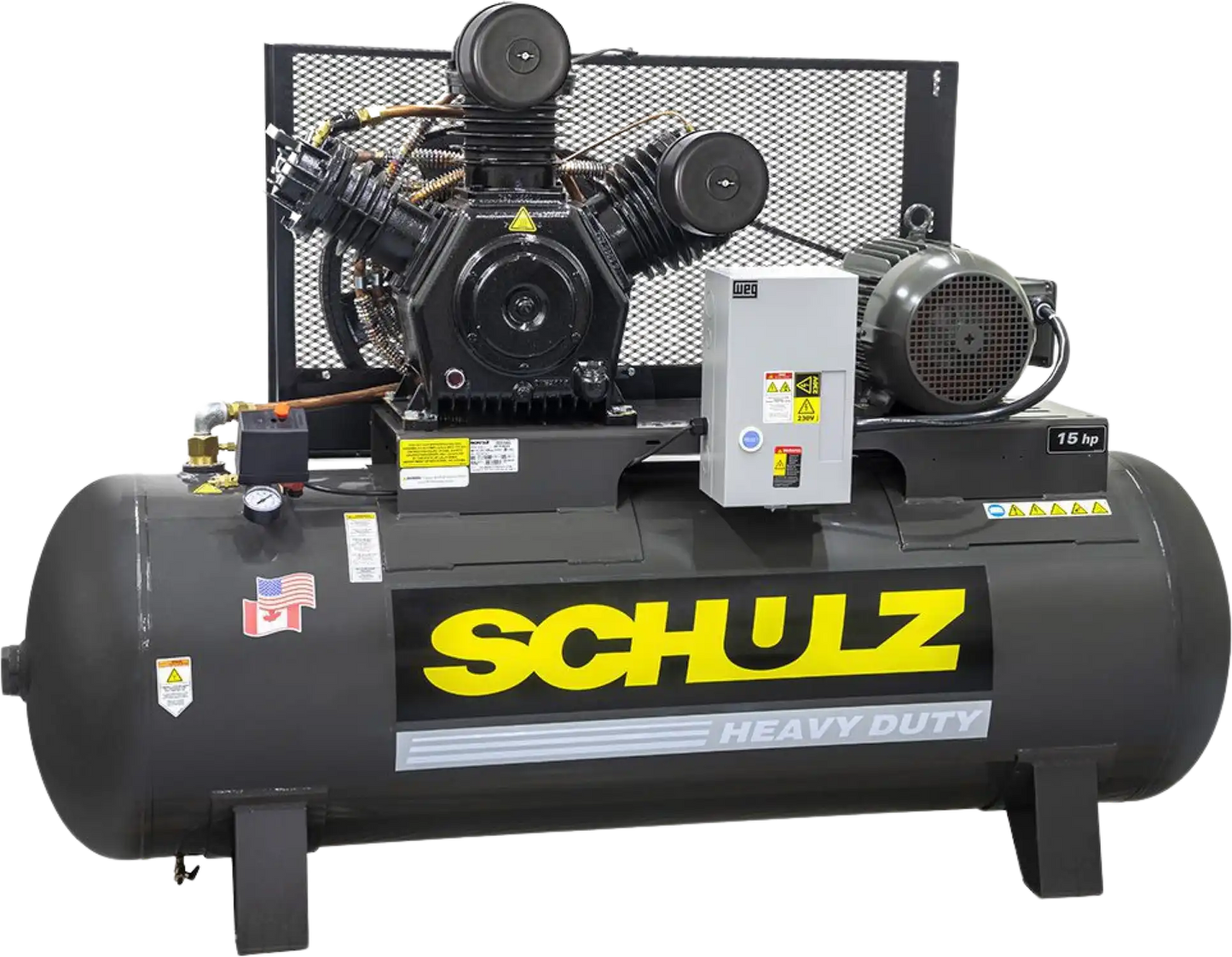 Schulz V-Series Air Compressor 15 HP 120 gal. 2-Stage 208-230V 3-Phase Horizontal 15120HW60X-3 New - 932.9337-0