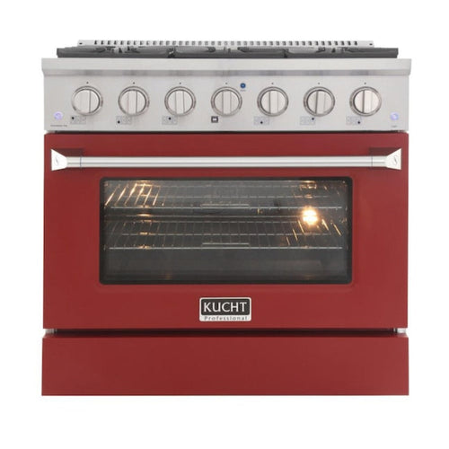 Kucht 36" Pro-Style Natural Gas Dual Fuel Range with 4 Burners in Red -  KDF362-R