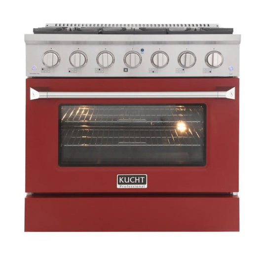 Kucht 36" Pro-Style Natural Gas Dual Fuel Range with 4 Burners in Red -  KDF362-R