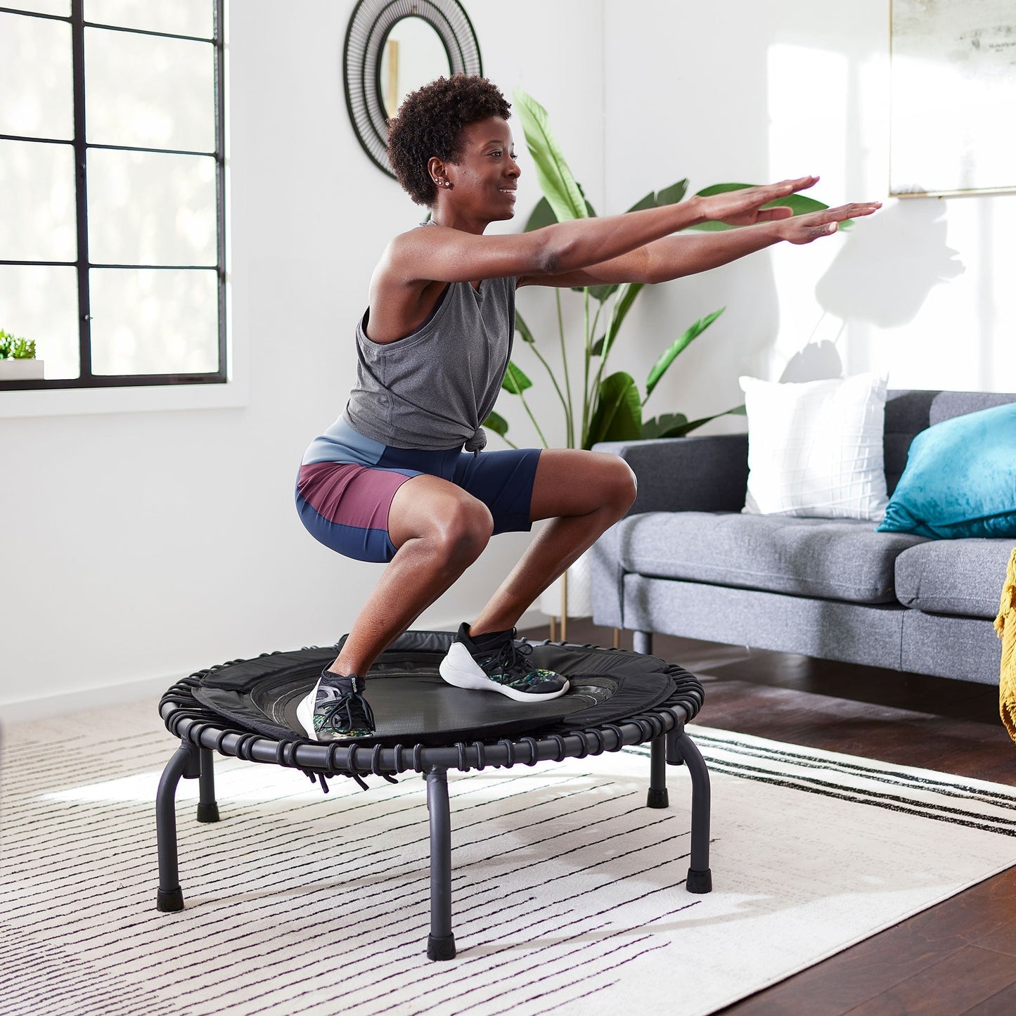 Disc-O-Bed JumpSport 370 PRO Indoor Heavy Duty Lightweight 39 In Fitness Trampoline, Black - 168418
