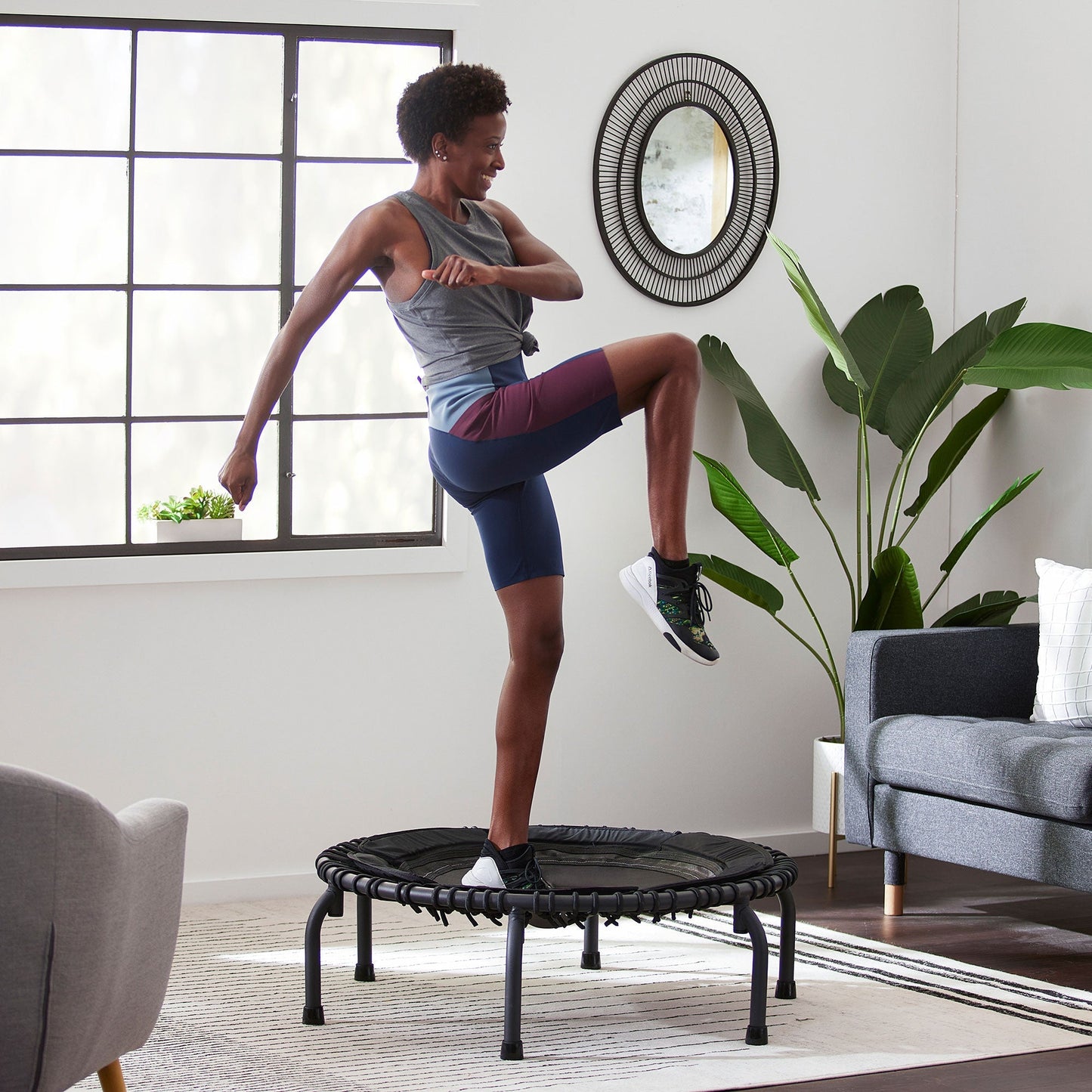 Disc-O-Bed JumpSport 370 PRO Indoor Heavy Duty Lightweight 39 In Fitness Trampoline, Black - 168418