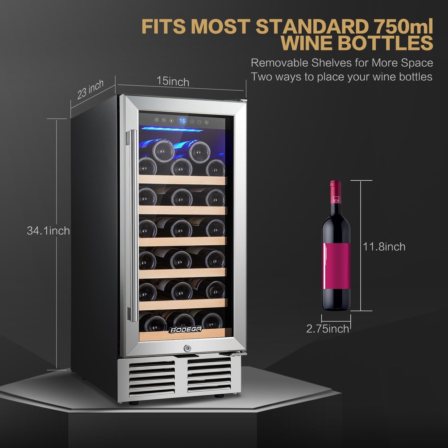 Blemished BODEGAcooler 15" Built-in 31 Bottles Wine Refridgerator - JC-85A
