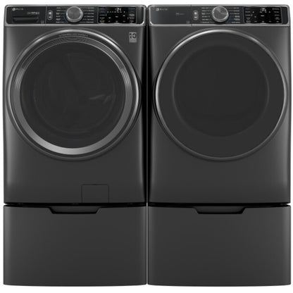 GE Appliances Profile 28 Inch Smart Front Load Washer & GE Profile 28 Inch Smart Front Load Electric Dryer with GE 28 Inch Pedestal Storage Drawer: Carbon Graphite - PFD95ESPWDS