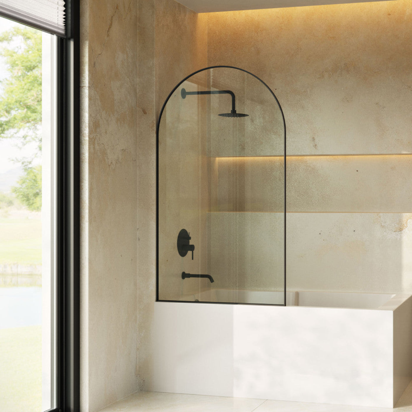 Swiss Madison Porte 34 x 58 Framed Fixed 3/8 in. (10mm) Clear Tempered Glass Tub Door with Black Matte Frame - SM-TD9001MB