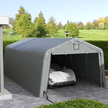 Outsunny 12' x 20' Portable Garage, Heavy Duty Carport, Ventilation Windows, Large Roll-up Door, Gray - 84C-451V00LG