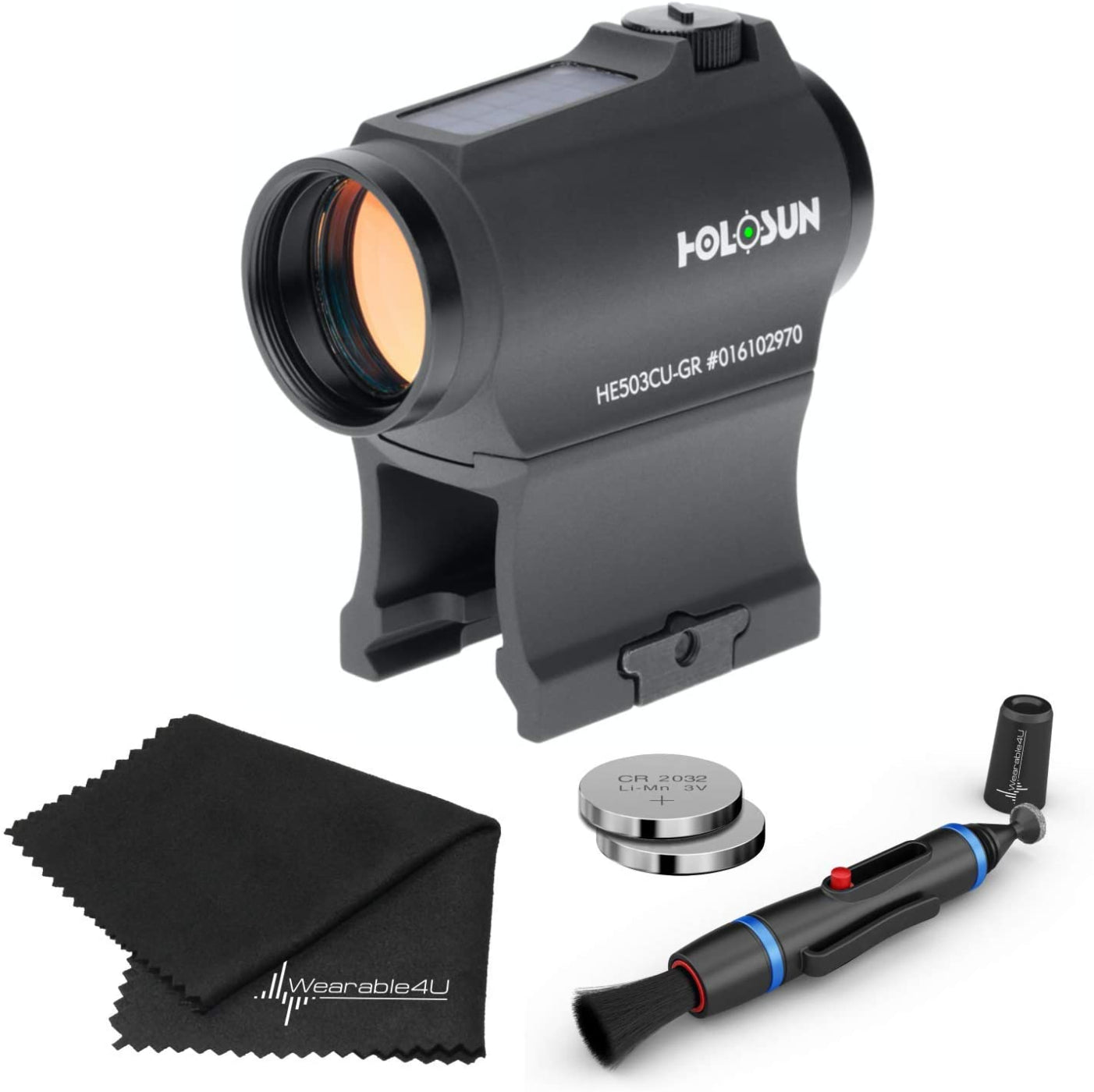 Holosun  Elite Sight Lens Cleaning Pen, Extra Battery and Lens Cleaning Cloth Bundle - HE503CU-GR_Towel_W4U-LCP_2032c