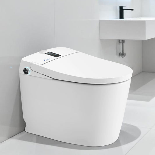 Awoco Smart Toilet with Bidet, Smart Bidet Toilet with Heated Seat, Auto Open Close, Foot Sensor Flush, Warm Water & Dryer, Remote Control, Digital Display, One Piece Toilet with Tank - AWC-ST-T3-MB