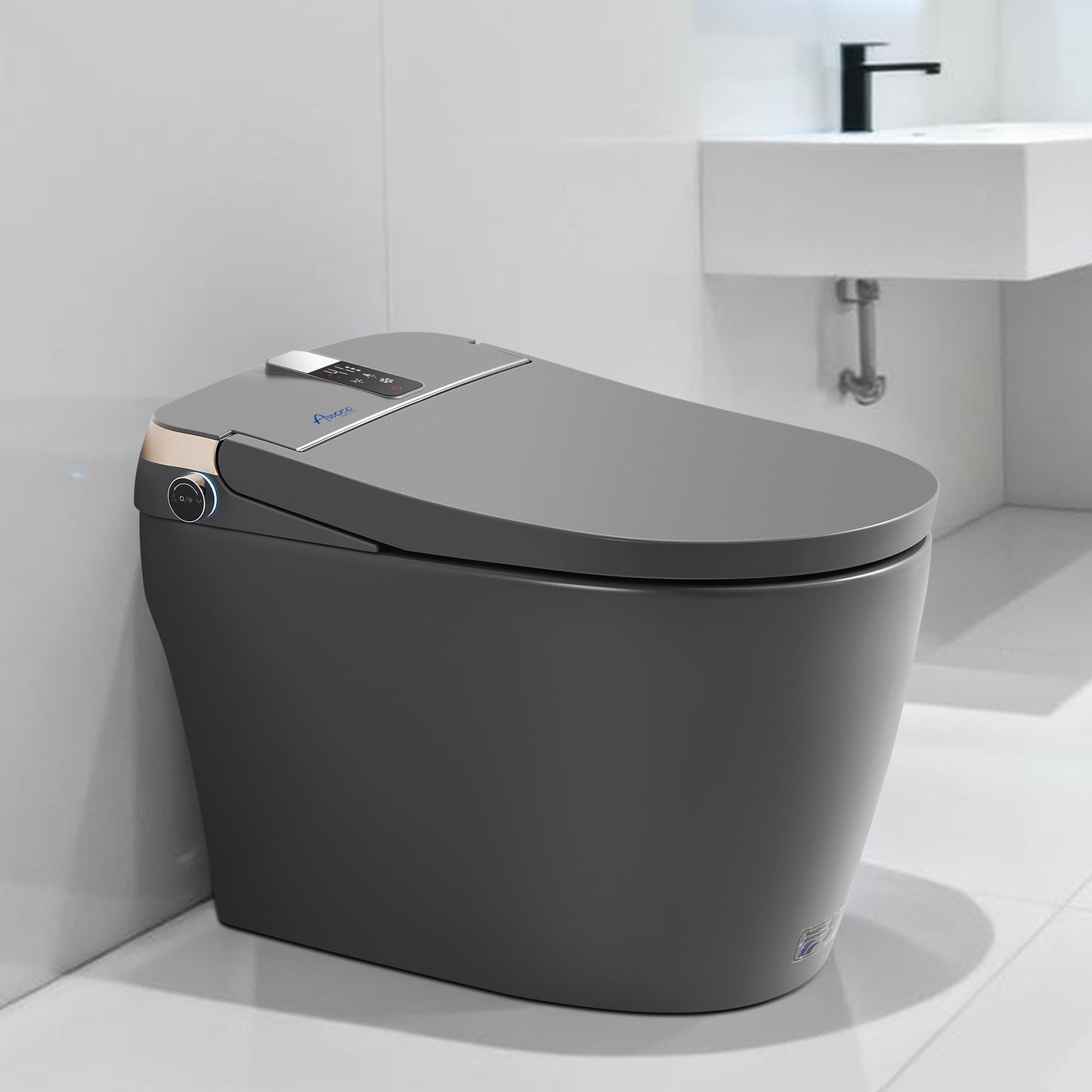 Awoco Smart Toilet with Bidet, Smart Bidet Toilet with Heated Seat, Auto Open Close, Foot Sensor Flush, Warm Water & Dryer, Remote Control, Digital Display, One Piece Toilet with Tank - AWC-ST-T3-MB