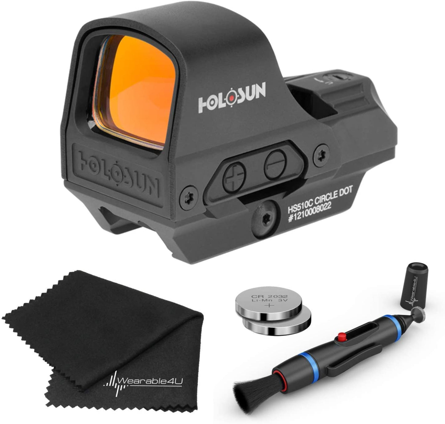 Holosun  Reflex Circle Dot Solar Holographic Red Dot Sight Lens Cleaning Pen and Lens Cleaning Cloth Bundle - HS510C_Towel_W4U-LCP_2032