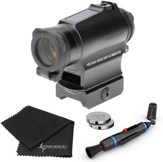 Holosun Military Grade Micro Red Circle Dot Sight/Solar Panel/QD Mount Optics Lens Cleaning Pen, Extra Battery and Lens Cleaning Cloth Bundle - HS515CM_Towel_W4U-LCP_2032