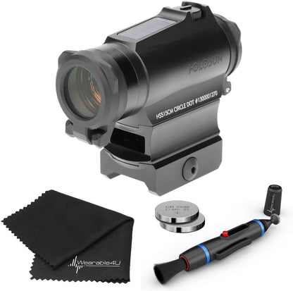 Holosun Military Grade Micro Red Circle Dot Sight/Solar Panel/QD Mount Optics Lens Cleaning Pen, Extra Battery and Lens Cleaning Cloth Bundle - HS515CM_Towel_W4U-LCP_2032