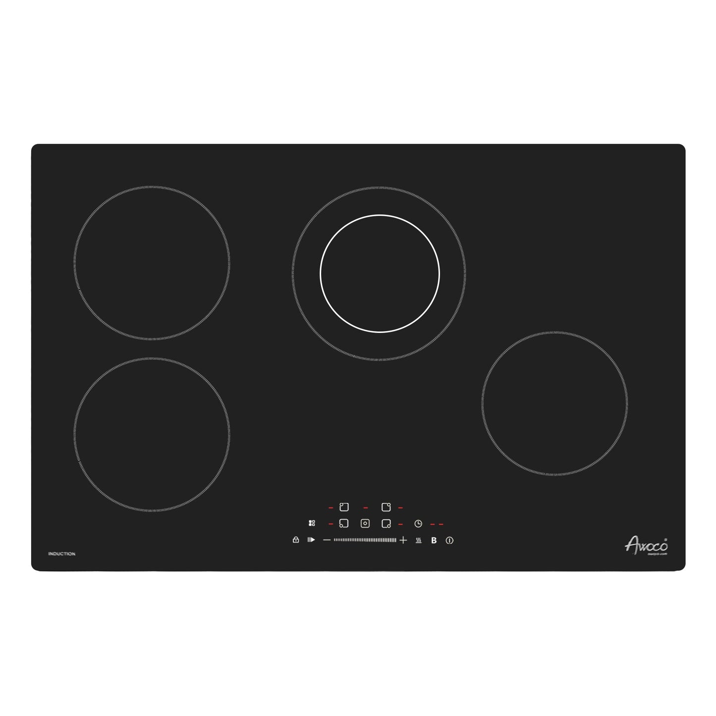 Awoco Ceramic Cooktop, Electric Stove with Burners with hard wire, 9 Power Levels Digital Timer Child Lock, Residual Heat Indicator, Automatic Shut-Off Easy Clean Touch Panel, 220-240V - CT-4C30
