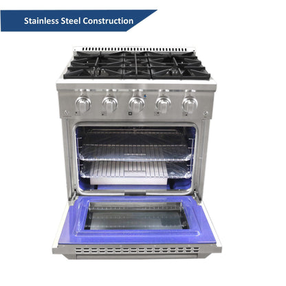 Awoco 30” Freestanding 4 Burners Range with 3.5 cu ft. Convection Oven and 2 Racks - JK30A1-T-NG