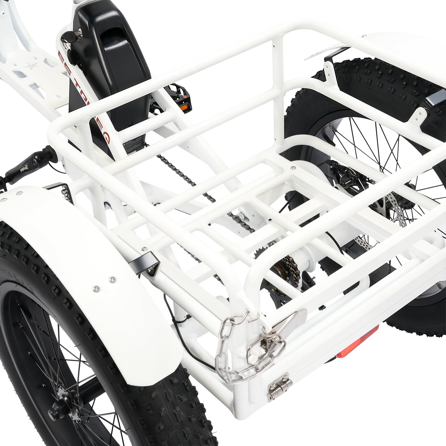 Ecotric 48V 24"x4.0 Front 20"x4.0 Rear Tires Tricycle electric bike with Front Basket + Rear Rack White - EST-W+EB-005-EC
