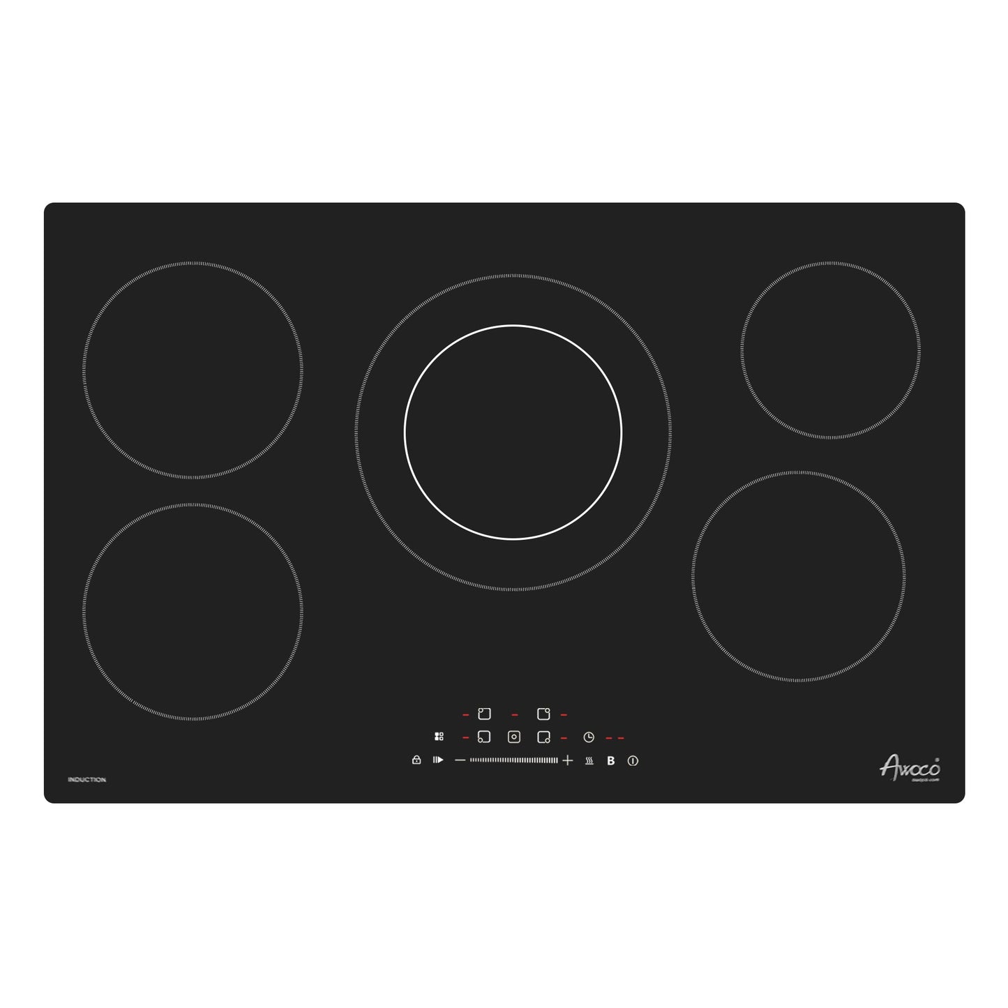 Awoco Ceramic Cooktop, Electric Stove with Burners with hard wire, 9 Power Levels Digital Timer Child Lock, Residual Heat Indicator, Automatic Shut-Off Easy Clean Touch Panel, 220-240V - CT-4C30