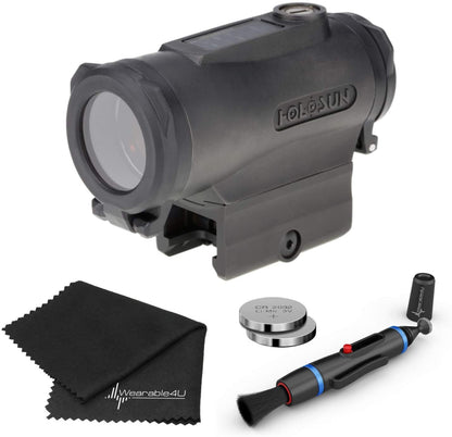 Holosun  Elite Titanium Solar Tube Green Reticle Sight Lens Cleaning Pen, Extra Battery and Lens Cleaning Cloth Bundle - HE530C-GR_Towel_W4U-LCP_2032