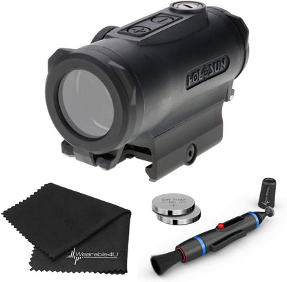 Holosun Elite Red Dot 30mm Optical Sight with Wearable4U Lens Cleaning Pen and Extra Battery and Lens Cleaning Cloth Bundle - HE530G-RD_Towel_W4U-LCP_2032