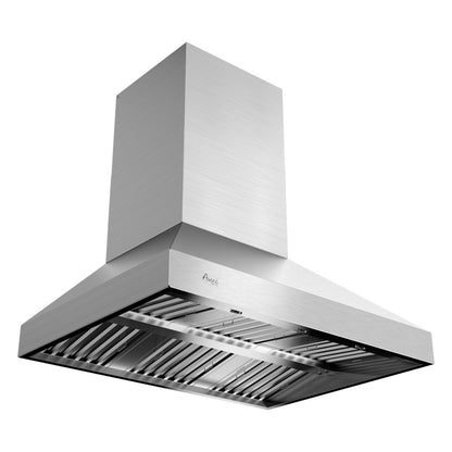 Awoco 48” Outdoor BBQ Wall Mount Vent Hood Type 304 Stainless Steel, 4 Speeds 2000 CFM, Dual Blowers, Adjustable LED Lights, 2 x 8” Round Top Vents - AWC-RH-WM-OD48
