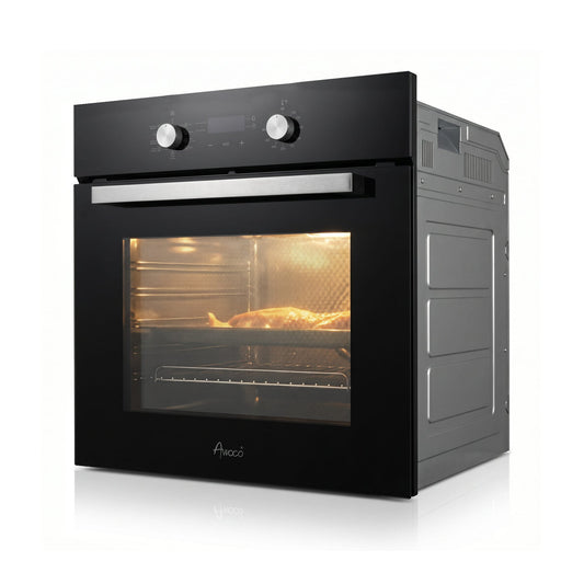 Awoco 24” Built-in Electric Oven, 2.37 Cu ft. Single Wall Oven with 9 Cooking Modes, 360° Rotating Rotisserie, 3440W, Mechanical Knobs Control, LCD Display, Timer, Stainless Steel Wall Oven for Kitchen - AWC-EO-MK09-DT