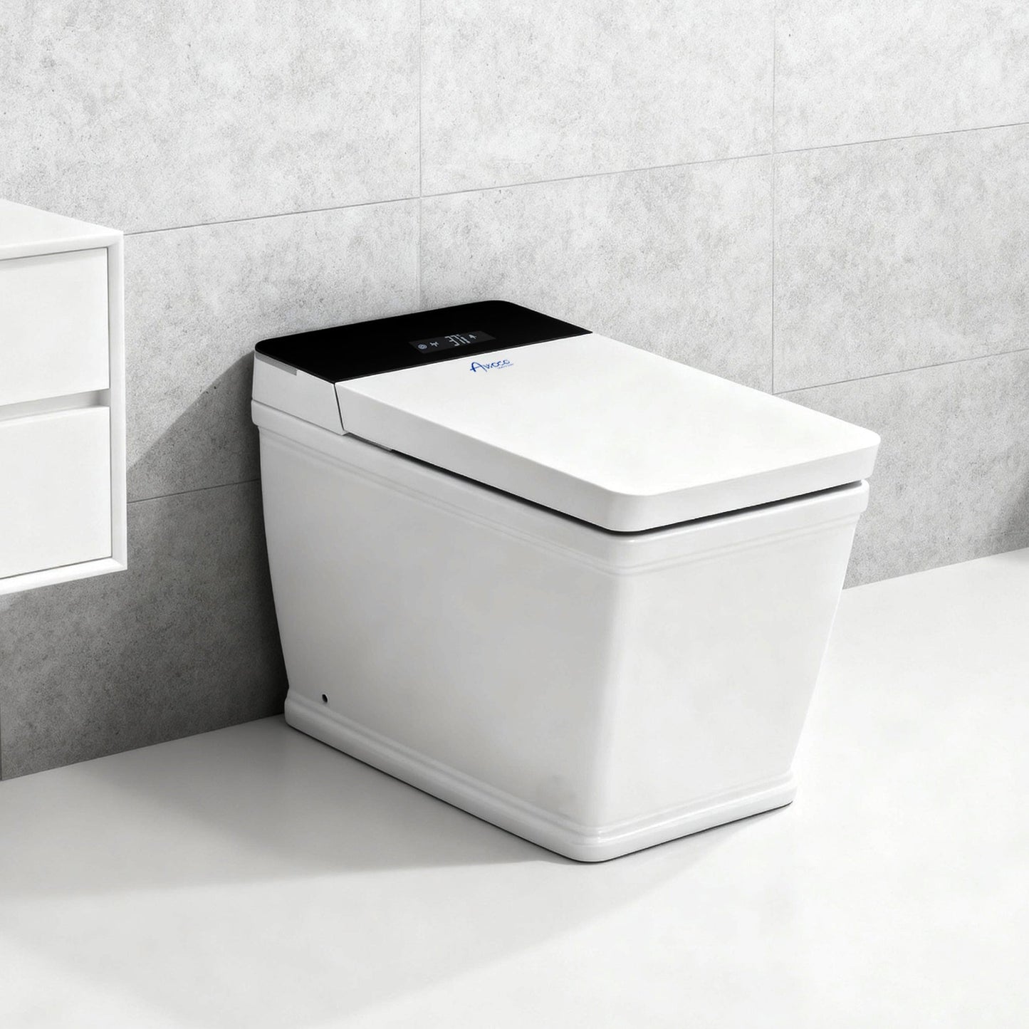 Awoco Smart Bidet Toilet, Smart Bidet with Toilet Built in, Heated Seat, Auto Open & Close Lid Seat, Foot Sensor Operation, Auto Flush, Warm Water & Dryer, Remote Control, LED Display (White) - AWC-ST-T5
