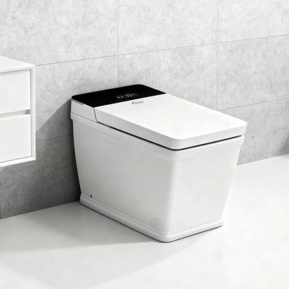 Awoco Smart Bidet Toilet, Smart Bidet with Toilet Built in, Heated Seat, Auto Open & Close Lid Seat, Foot Sensor Operation, Auto Flush, Warm Water & Dryer, Remote Control, LED Display (White) - AWC-ST-T5