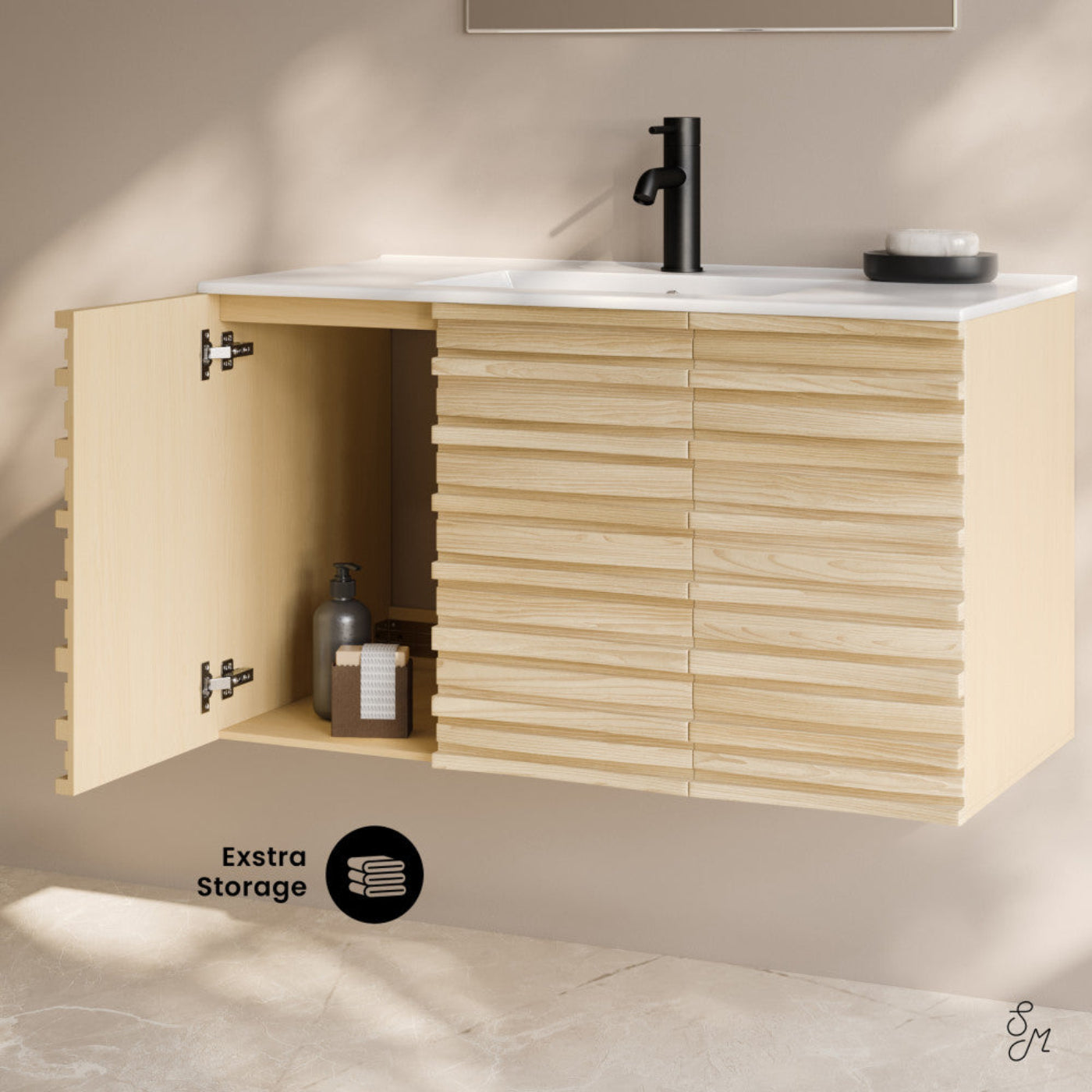 Swiss Madison Cascade 36" Wall-Mounted Bathroom Vanity in Natural Oak with Sink Top - SM-BV8602NO