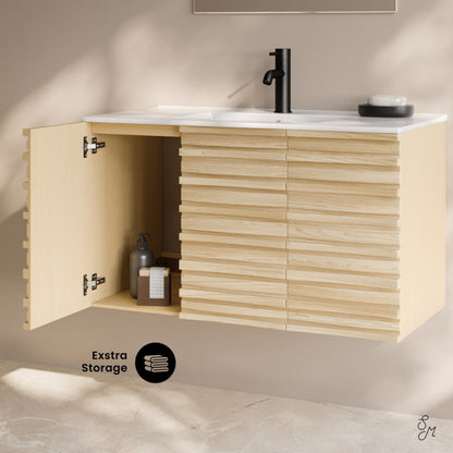 Swiss Madison Cascade 36" Wall-Mounted Bathroom Vanity in Natural Oak with Sink Top - SM-BV8602NO