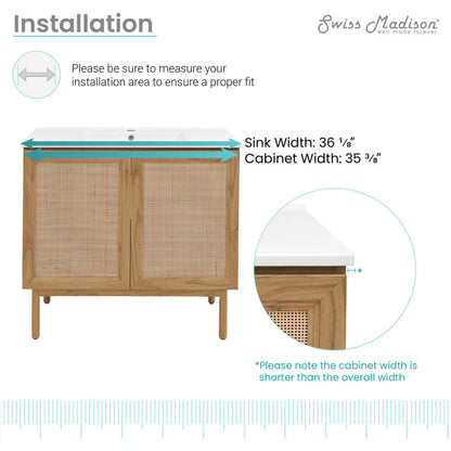 Swiss Madison Classe 36" Freestanding Bathroom Vanity in Golden Oak with Sink Top - SM-BV663