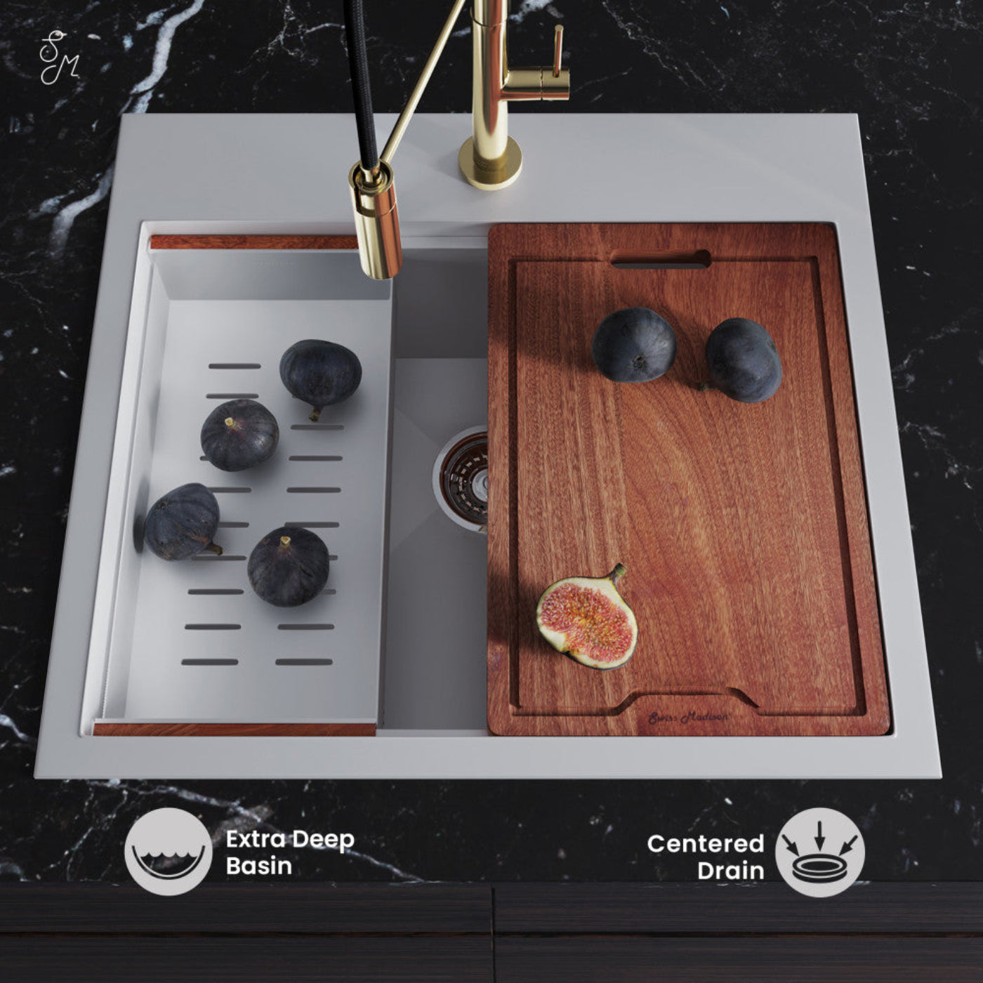 Swiss Madison  Ravi Single Basin 25 x 22 Topmount Kitchen Workstation Sink - SM-KT769