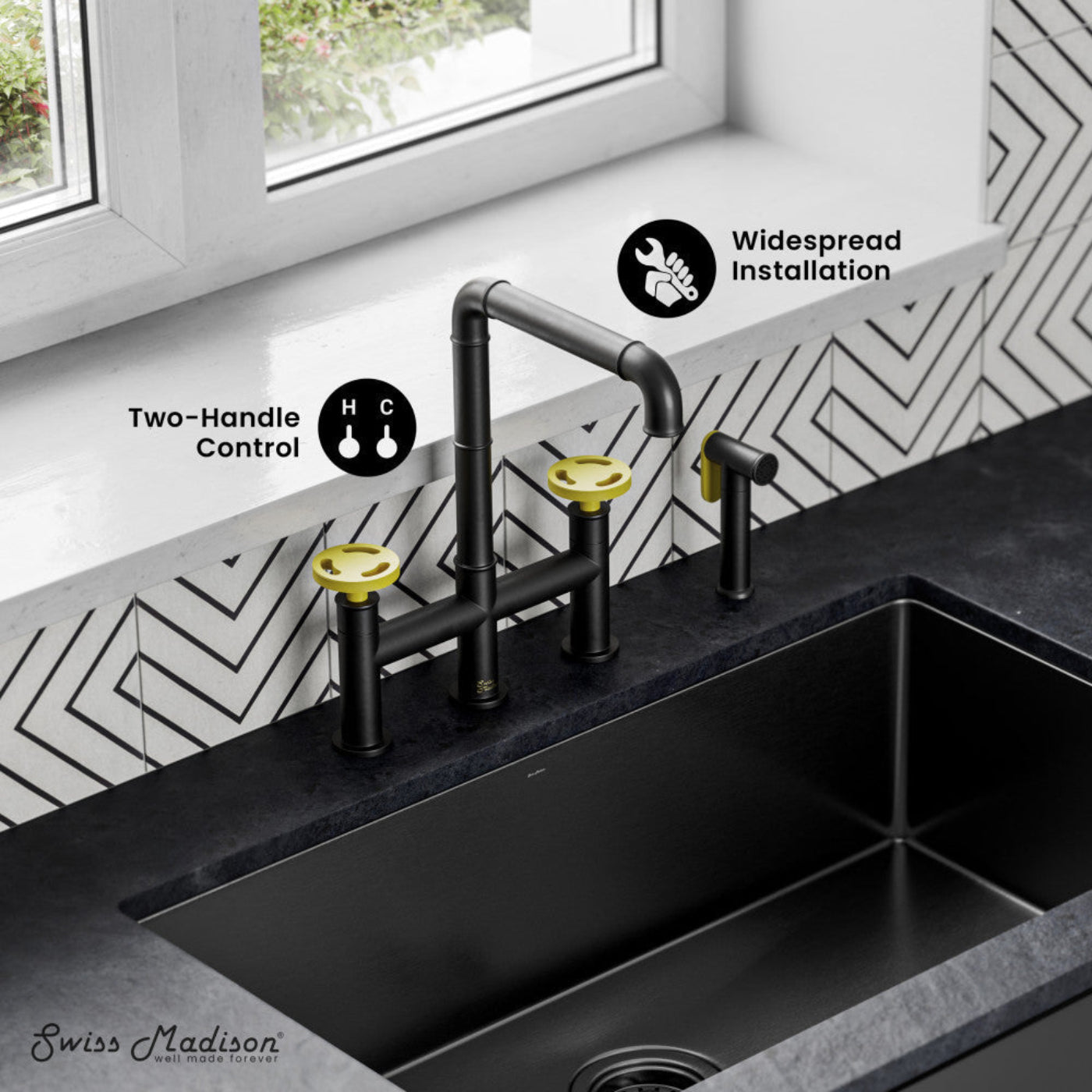 Swiss Madison Avallon Pro Kitchen Faucet in Matte Black & Yellow - SM-KF79EY