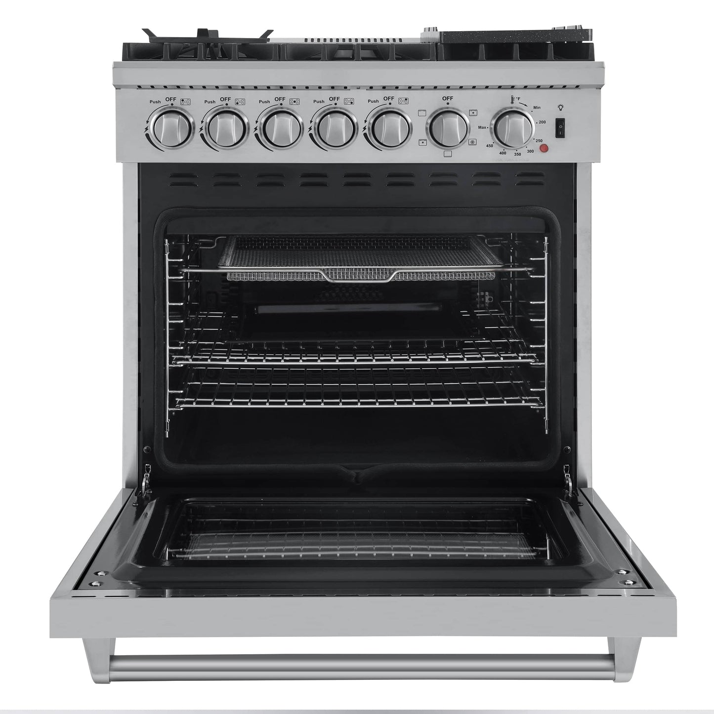 Forno 3-Piece Appliance Package - 30-Inch Dual Fuel Range with Air Fryer, French Door Refrigerator, and Dishwasher in Stainless Steel - AP3-6196-30
