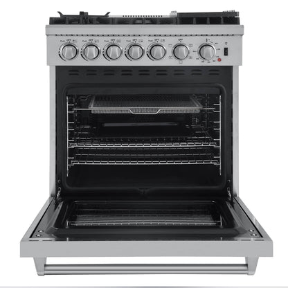 Forno 3-Piece Appliance Package - 30-Inch Dual Fuel Range with Air Fryer, French Door Refrigerator, and Dishwasher in Stainless Steel - AP3-6196-30