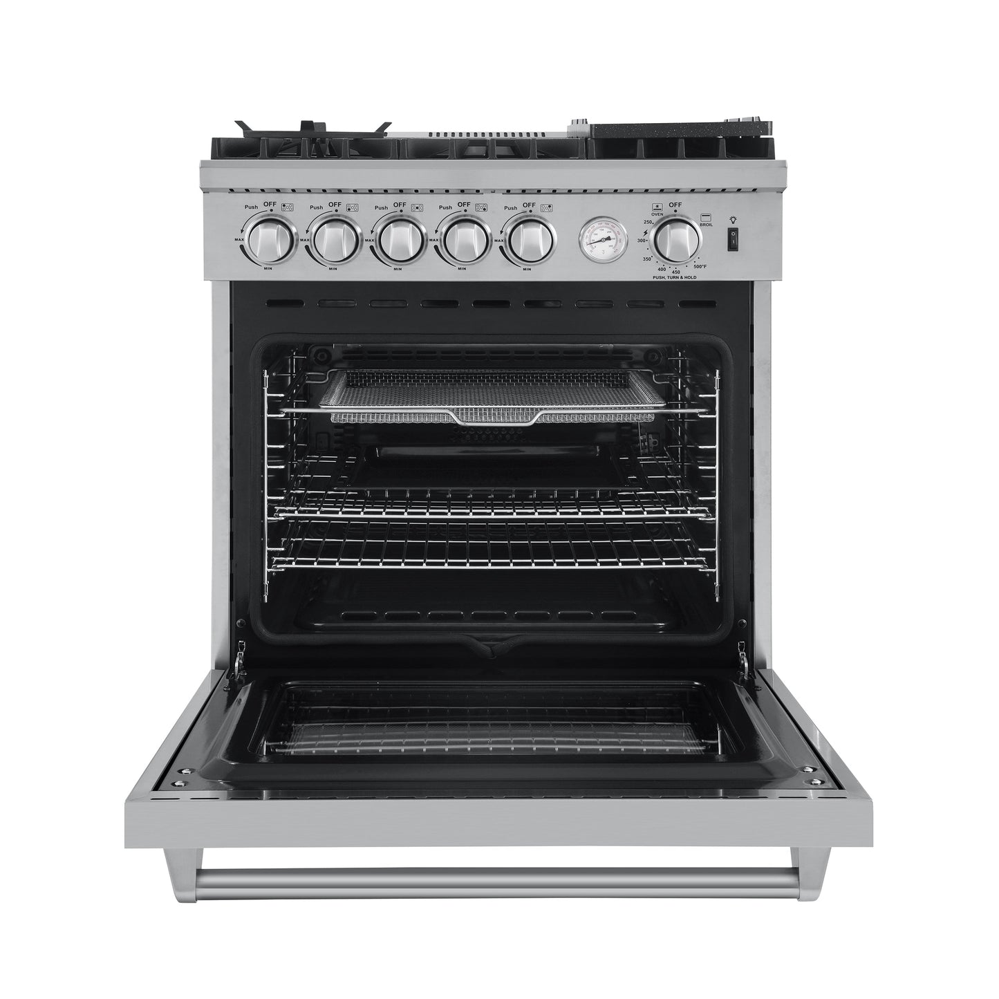 Forno 2-Piece Appliance Package - 30-Inch Gas Range with Air Fryer & Wall Mount Hood in Stainless Steel - AP2-6276-30