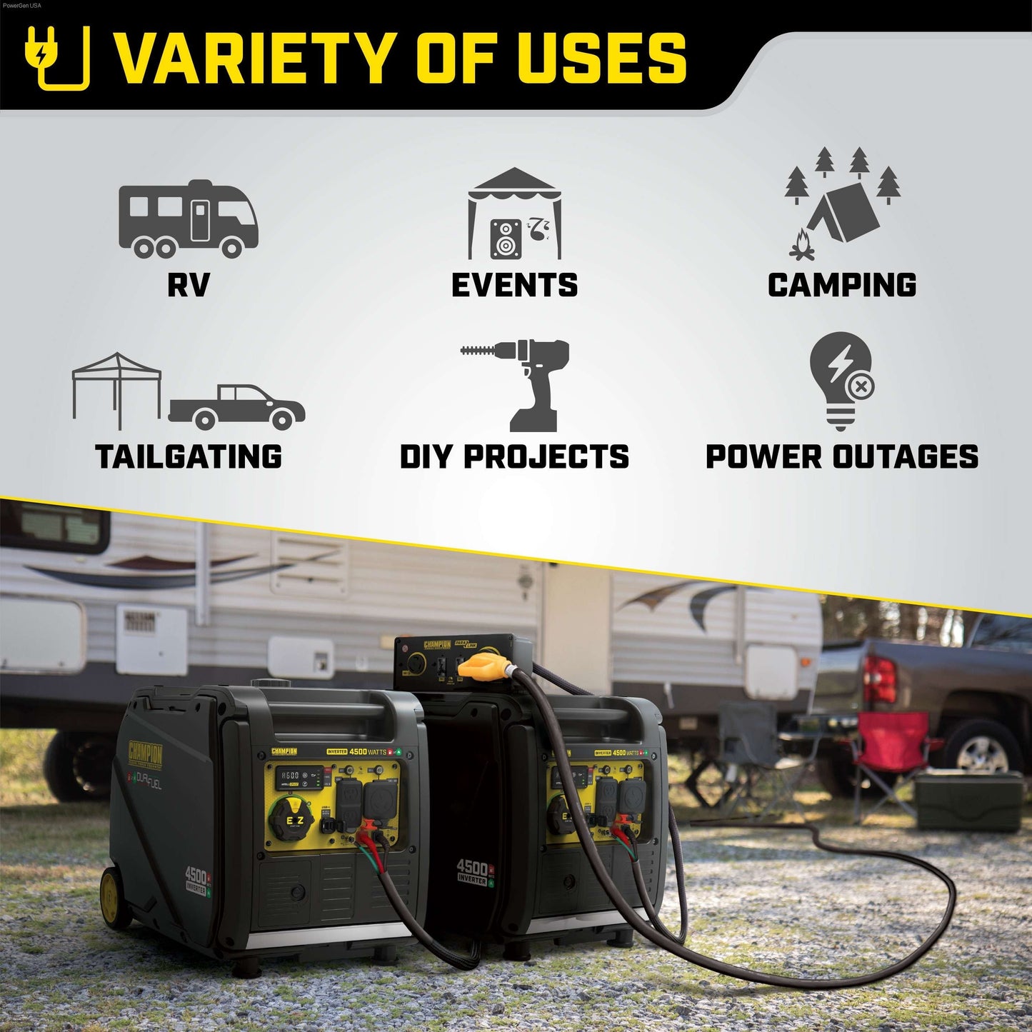 Aurora Generators Champion 4500-Watt Portable Dual Fuel Inverter Generator with Quiet Technology - PowerGen USA - 200991