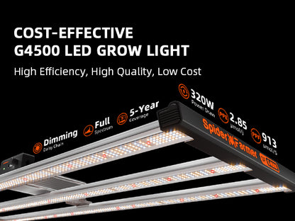 Spider Farmer Complete Grow Tent Kit – G4500 EVO 320W LED Lighting &amp; 2×4 Grow Tent for 3-6 Plant Setup, 2000D Mylar with High Reflectivity, Large Zippered Window