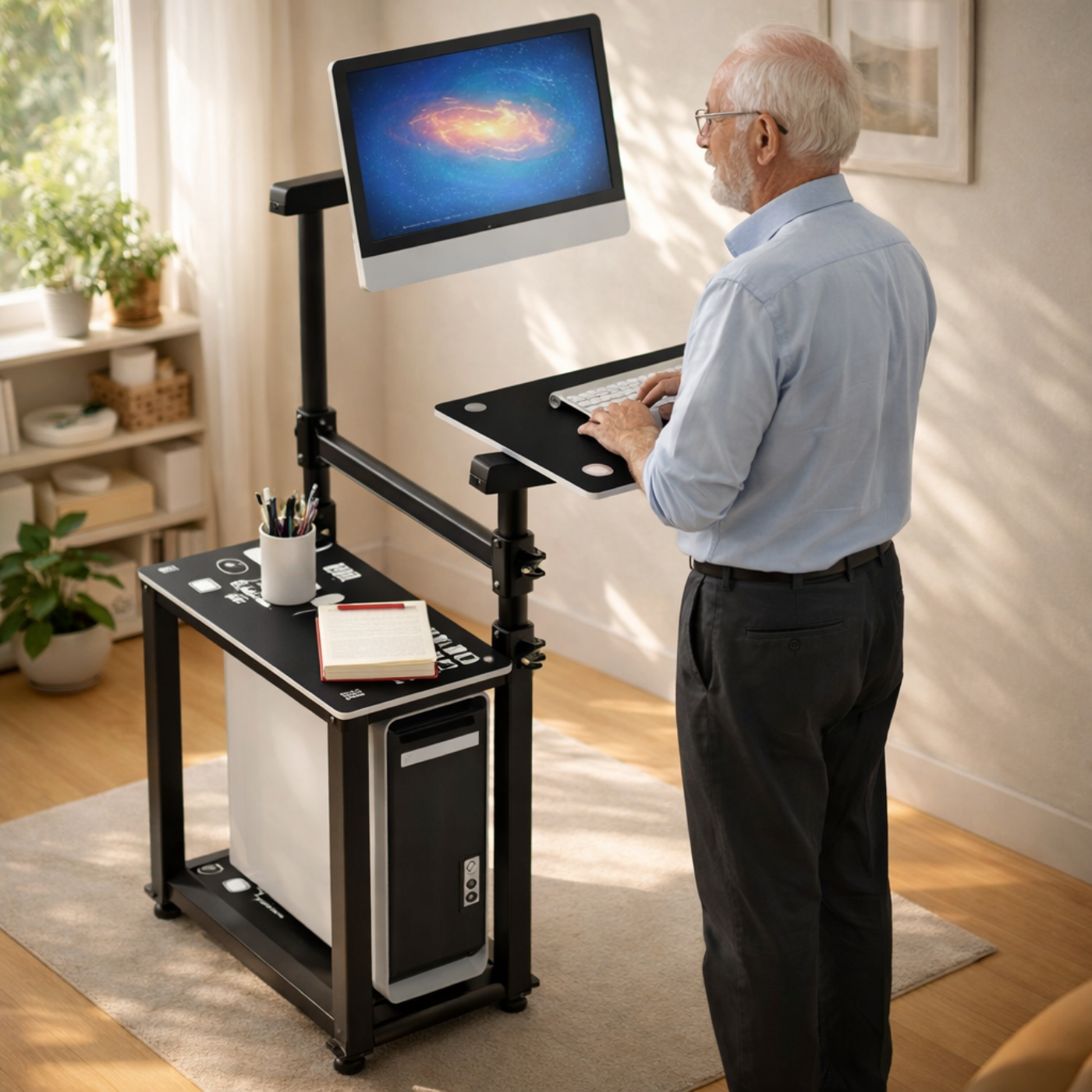 Kinnls WS-66 Mobile Standing Computer Workstation with Adjustable Monitor & Keyboard Tray