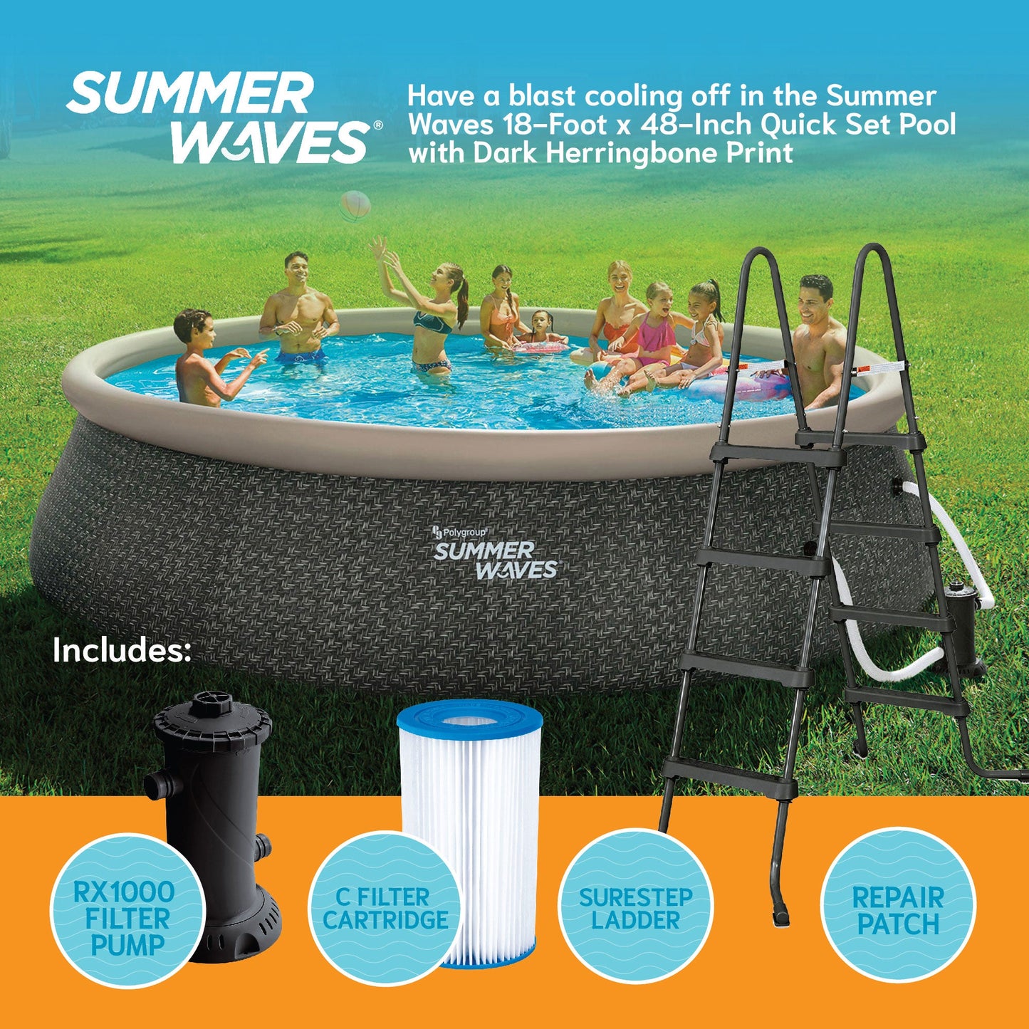 Summer Waves 18ft x 48in Quick Set Ring Above Ground Pool, Dark Gray   - 233741