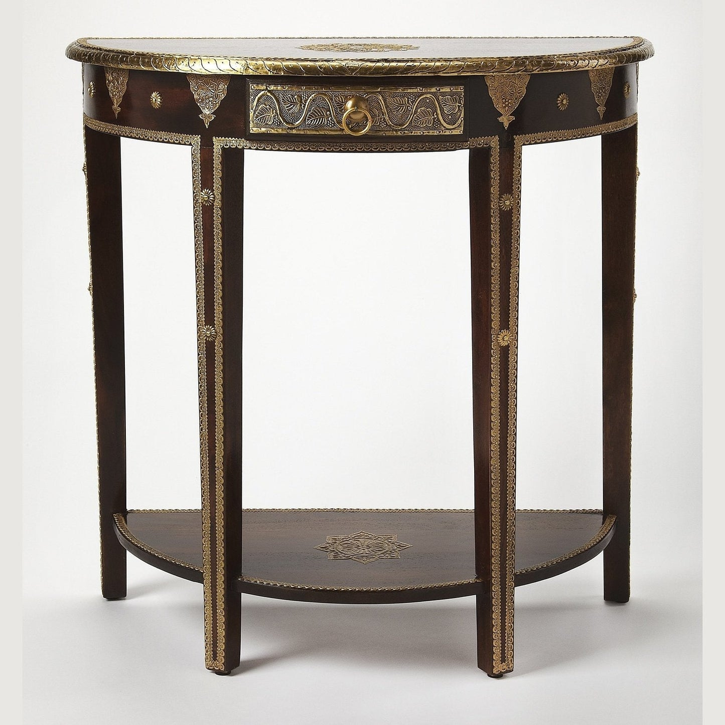Butler Specialty Company Ranthore Brass Demilune Console Table, Dark Brown  - 2054290