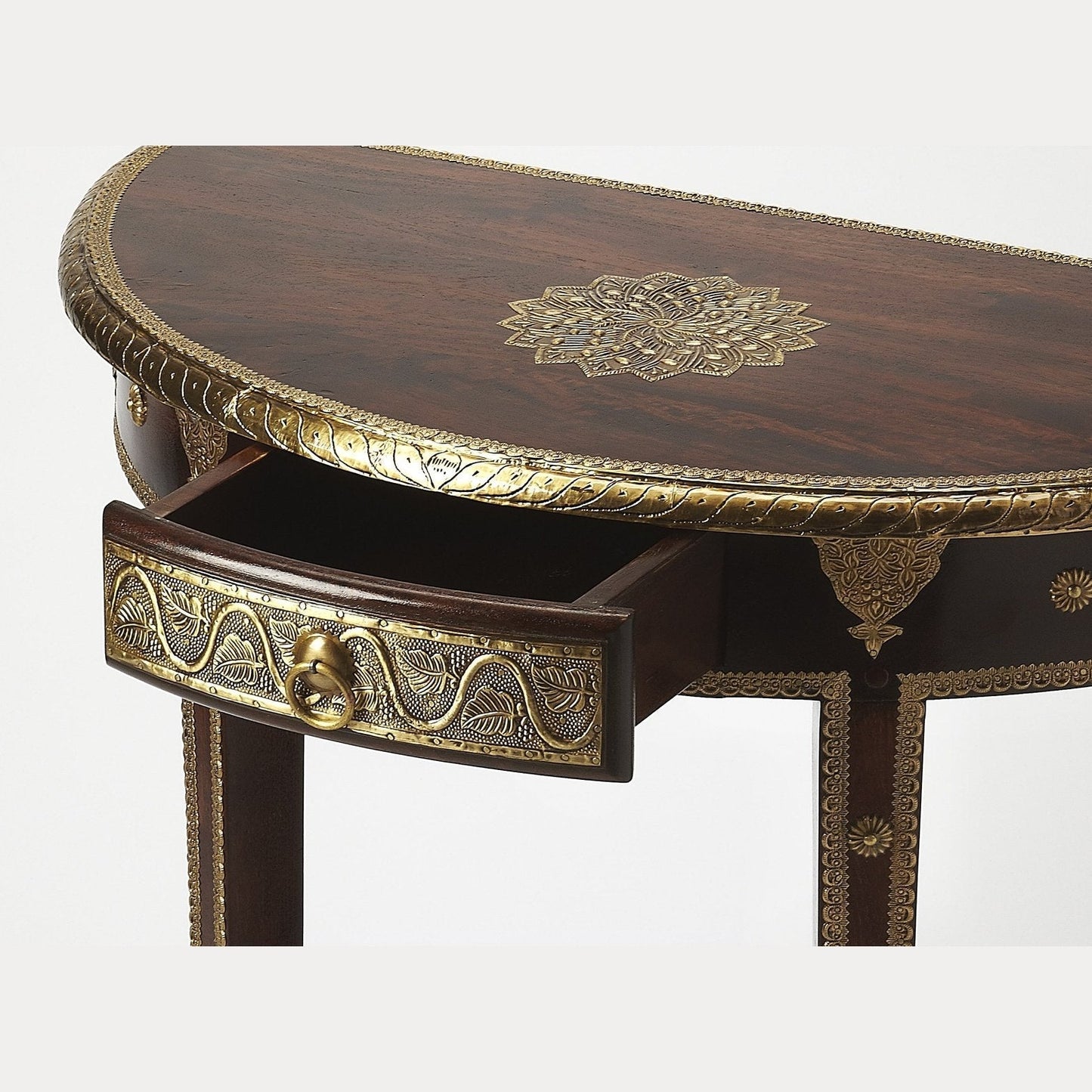 Butler Specialty Company Ranthore Brass Demilune Console Table, Dark Brown  - 2054290