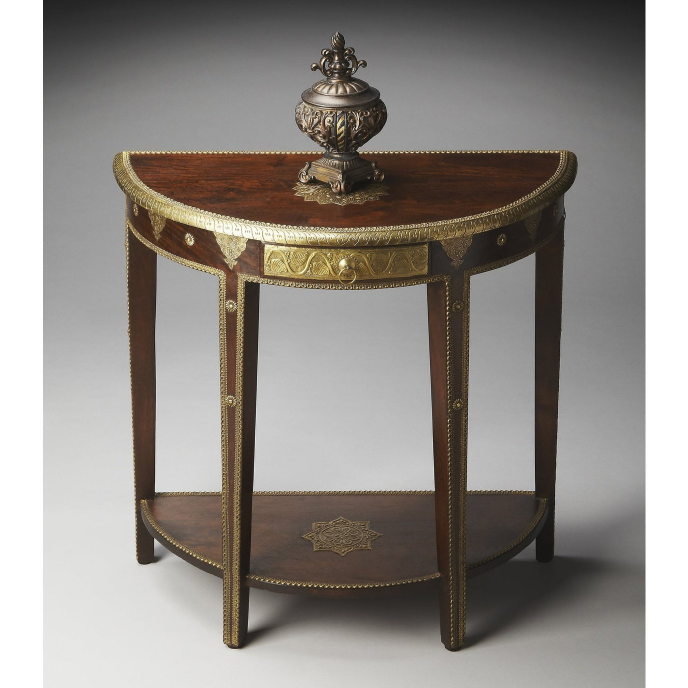 Butler Specialty Company Ranthore Brass Demilune Console Table, Dark Brown  - 2054290