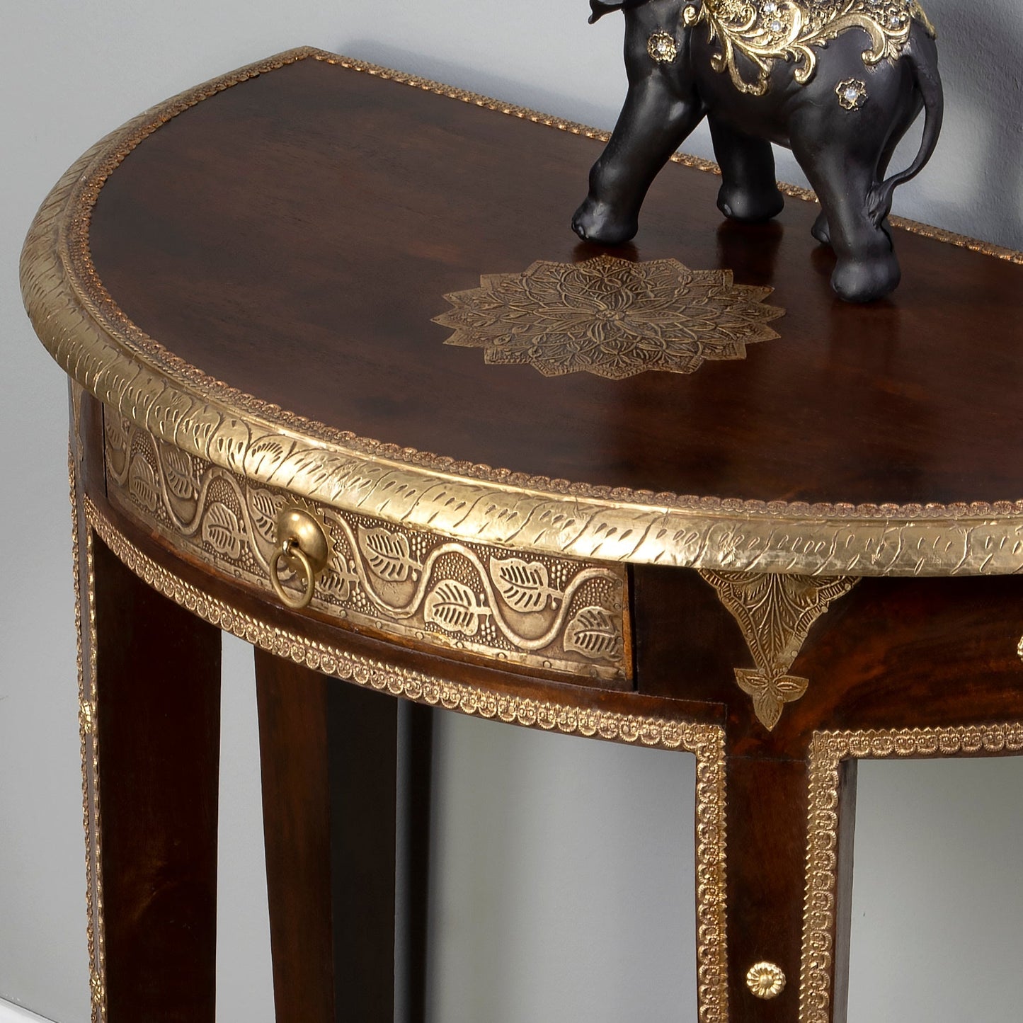 Butler Specialty Company Ranthore Brass Demilune Console Table, Dark Brown  - 2054290