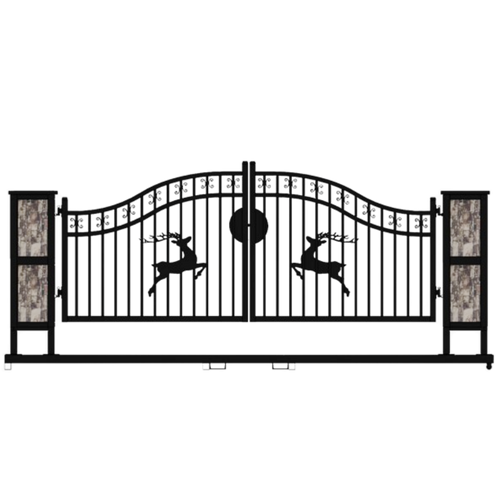[AS-IS] 20ft Double Arc Wrought Steel Garden Gate with Post