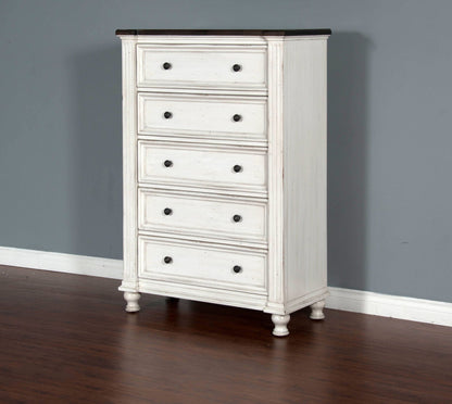 Sunny Designs Carriage House - Chest With 5 Drawers - Cottage White / Europen Dark - 2308EC-C2